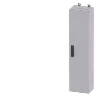 A grey rectangular metal cabinet with a single door and a black handle, wall-mounted, for storing electronic equipment.