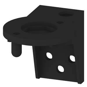 'Black plastic mounting bracket with multiple holes, suitable for structural or mechanical connections.'