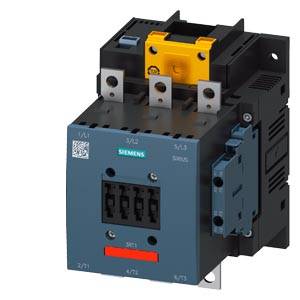 An electrical component from Siemens, likely a contactor, with multiple contacts and a yellow interlocking mechanism on top.