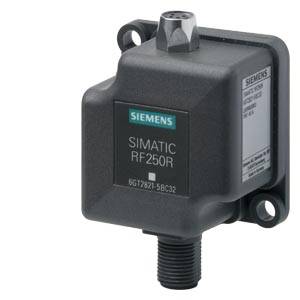 Siemens industrial sensor, model SIMATIC RF250R, black, with connection, used in automation and data transmission.
