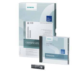 A box of Siemens 'Simatic Step7 Professional 2021' software, with a USB stick and a certificate in the foreground.