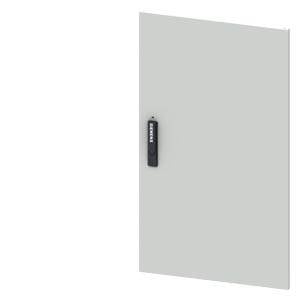 A grey door with a vertical black handle in the centre.