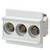 Three round, white recessed spotlights with a rectangular frame, suitable for ceiling mounting.