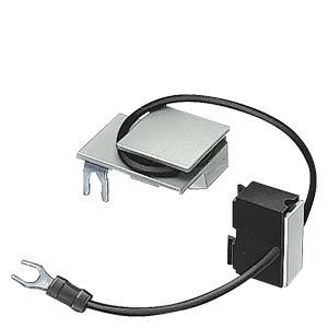 A black cable with a fork connector and a rectangular plug, connected to a metal bracket.