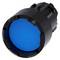 A round, blue push button in a black housing, suitable for electronic circuits or devices.