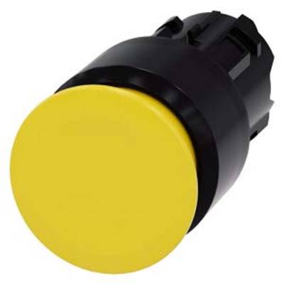 Yellow push button with a black housing, used as an operating element in machines or electronic devices.