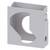 A grey, square plastic holder component with a circular cut-out in the centre, potentially for mounting purposes.