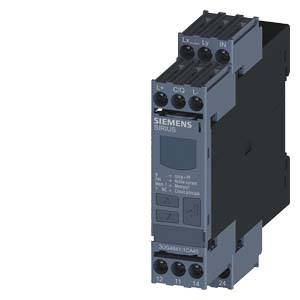 A Siemens Sirius power relay with multiple connection terminals is shown, suitable for use in electrical control cabinets.