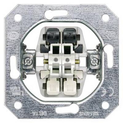 A double rocker switch with two white and two black rockers mounted on a metal frame. Suitable for installation in flush-mounting boxes.