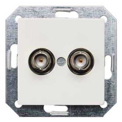 Two coaxial sockets on a square metal plate, suitable for TV and radio connections on the wall.