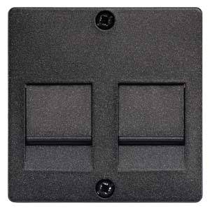 Black double rocker switches on a square plate, with two toggle switches, for controlling electrical devices.
