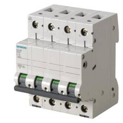 'Circuit breaker with four switches and green control indicators. Siemens logo on the left side.'
