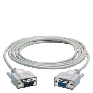 A grey serial RS-232 cable with male and female connectors, suitable for connecting computers and devices.