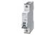 A white, modular circuit breaker from Siemens with a toggle switch and side labelling.