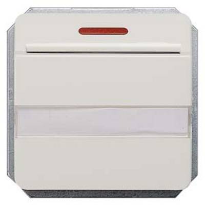 Square smoke detector in cream white with red warning light on top.
