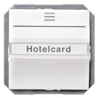 A hotel key card slot for power control, into which a card labelled 'Hotelcard' is inserted.