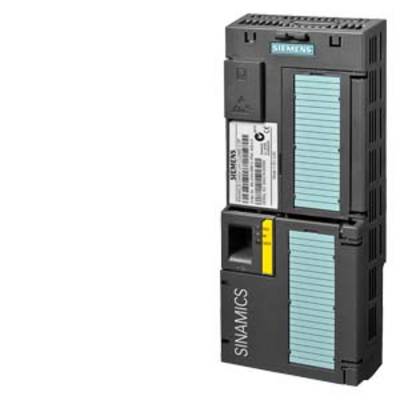 A Siemens Sinamics frequency converter in a rectangular enclosure with blue and grey elements, used in industrial applications.