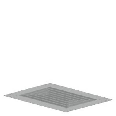 Metal ventilation grille, rectangular, horizontally positioned, showing parallel-running louvres, typical of ventilation systems.