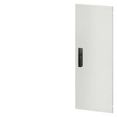 White door with a black handle, against a white background, slightly ajar.
