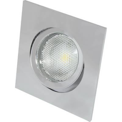 A square, silver recessed spotlight with textured glass and a visible light source in the centre.