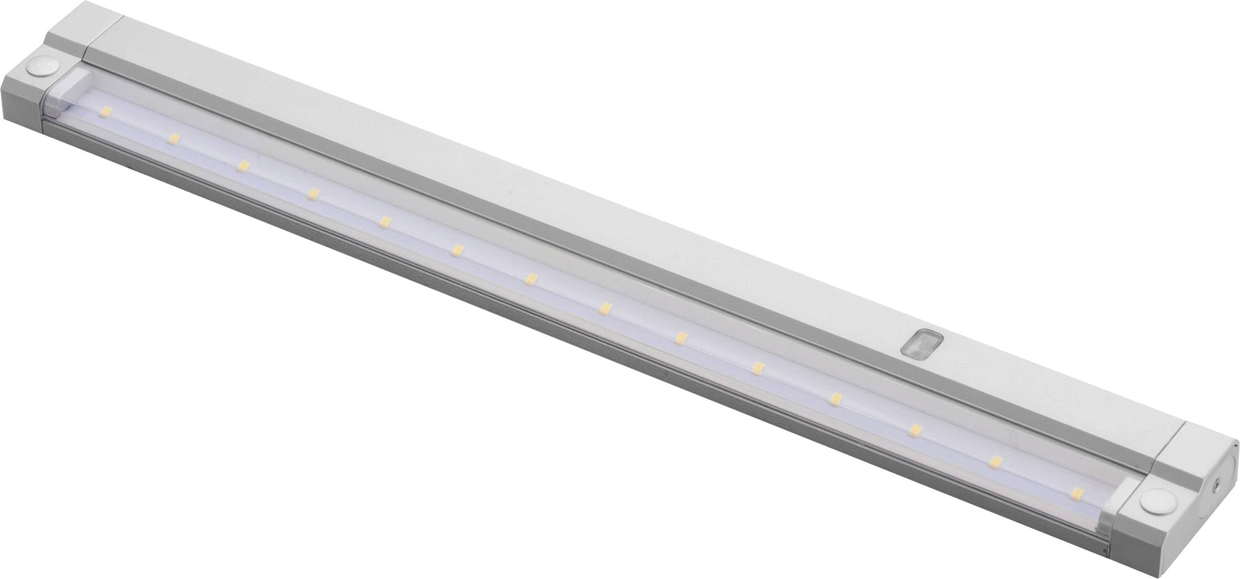 A slim LED light in a rectangular shape with multiple small lamps in a row. Suitable for mounting underneath kitchen cupboards.