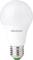 White LED light bulb with E27 screw cap, brand name 'Megaman', against a white background.