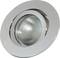 Silver, round recessed light with a curved glass and reflective surface, typical of modern ceiling lighting.