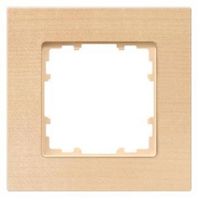 A square, wood-coloured frame with a square recess in the centre. Suitable for mounting a switch or socket.