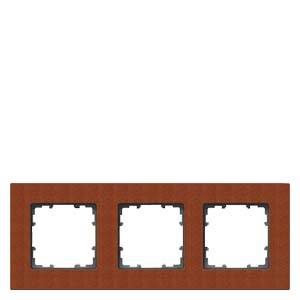 Triple wooden light switch frame, empty, in dark brown colour. Ideal for integration into rustic or classic interior designs.