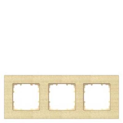 Triple wooden frame in light wood for light switches or sockets, empty and without visible devices.