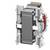 Grey transformer with red coils on the sides, depicted in a technical diagram, without any further descriptions or text.