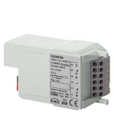 A Siemens switching actuator module, model number 5WG1521-1AB21, for DIN rail mounting in the KNX system, suitable for 230V, 6A.