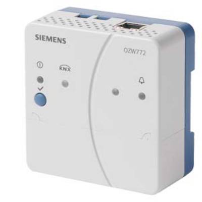 A white and blue Siemens device with model number OZW772, identifiable by its buttons and LED displays, likely a control module.