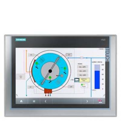 A screen displays the control diagram of an engine with a blue tachometer and bar graph indicating the volume.