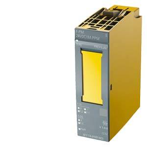 A yellow electronic module with the inscription 'E-PPM 24VDC/3A PPM', presumably a power supply unit or control device.