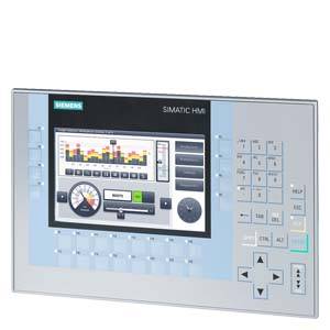 Siemens SIMATIC HMI screen with data display and operating elements, including buttons and navigation keys on the right-hand side.