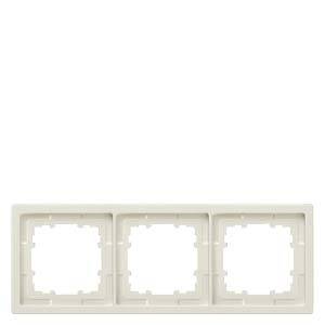 Triple white cover frames for sockets or switches, rectangular with rounded corners, without inserted elements.