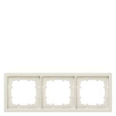 Triple white cover frames for sockets or switches, rectangular with rounded corners, without inserted elements.
