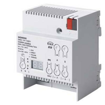 A Siemens KNX-DALI gateway device for controlling lighting in smart building systems, with multiple connections and configuration options.