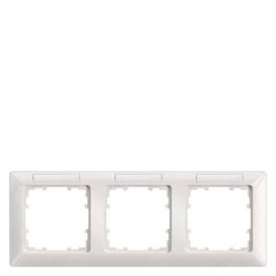 Triple white frame for sockets or switches, without inserts, with rounded corners. Suitable for wall mounting.