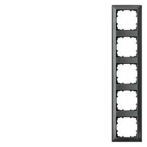 Five-gang frame in black for electrical switches or sockets, vertical orientation, without inserts.