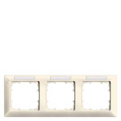 A triple, beige plastic switch or socket frame, without inserted cover plates.