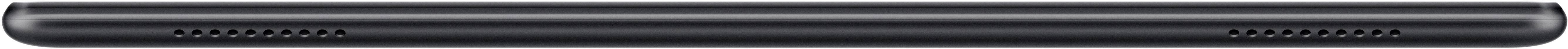 A longer black speaker lies horizontally on a white background. The surface appears smooth, with visible ventilation slots.