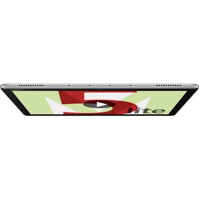 Tablet viewed from above with a screen displaying the 'M5 lite' logo. Speakers are visible on the left and right sides.