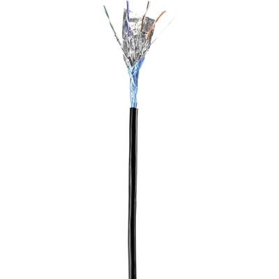 'An exposed cable with multiple bare wires, surrounded by a black outer insulation.'
