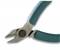 'Illustration of a green side cutters with metallic cutting jaws, suitable for precise cutting work.'