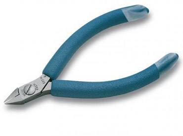 Blue side cutter with rubber grips, suitable for cutting thin wires and electronic components.