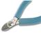 Teal-coloured stainless steel pointed pliers with ergonomic handles, used for precision cutting work.