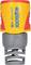 A yellow and grey hose connector with the inscription 'Hozelock Aqua Stop' and a blue downward-pointing arrow.