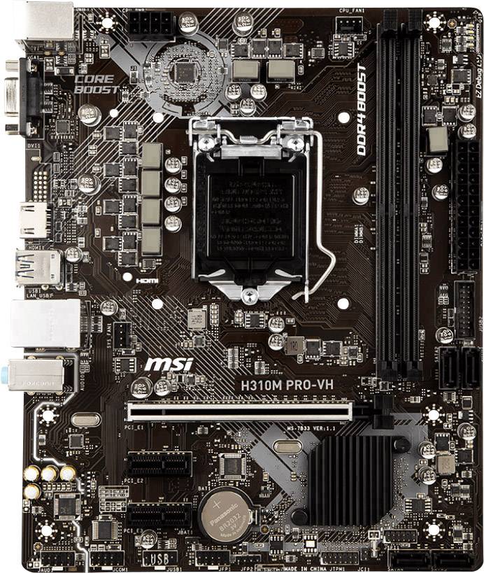 MSI H310M PRO-VH Motherboard PC base Intel® 1151v2 Form factor (details) Micro-ATX Motherboard chipset Intel® H310-1